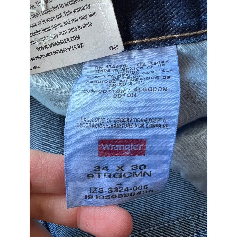 Wrangler Mens‎ Regular Fit Straight Leg Jeans Dark Wash Blue 34x30 NWT